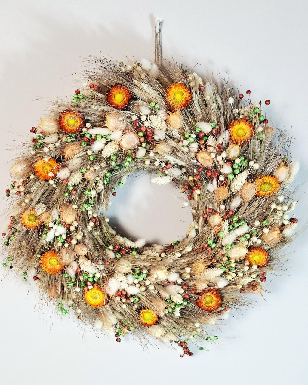 Boho Dried Flower Wreath – Rustic Wall Decor – Large Natural Floral Wreath – Cottagecore Farmhouse Decor – Handmade Wall Hanging
