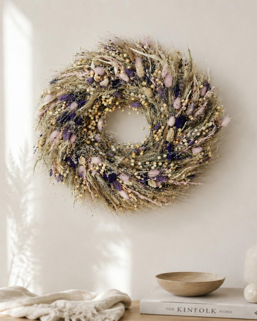 Dried Flower Wreath, Neutral Botanical Wall Decor, Scandinavian Floral Wreath, Minimalist Dried Flower Hoop, Cottagecore Wall Hanging