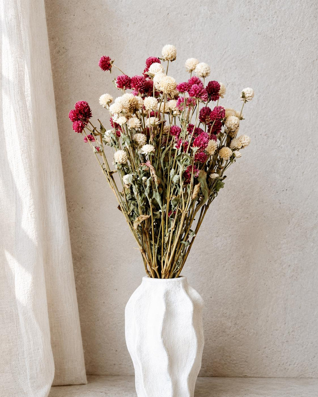 Dried Gomphrena Bouquet Mix Pink & Ivory, 10 Stems as Shown, Preserved Flowers, Boho Decor, Neutral Floral Arrangement, Ready to Ship