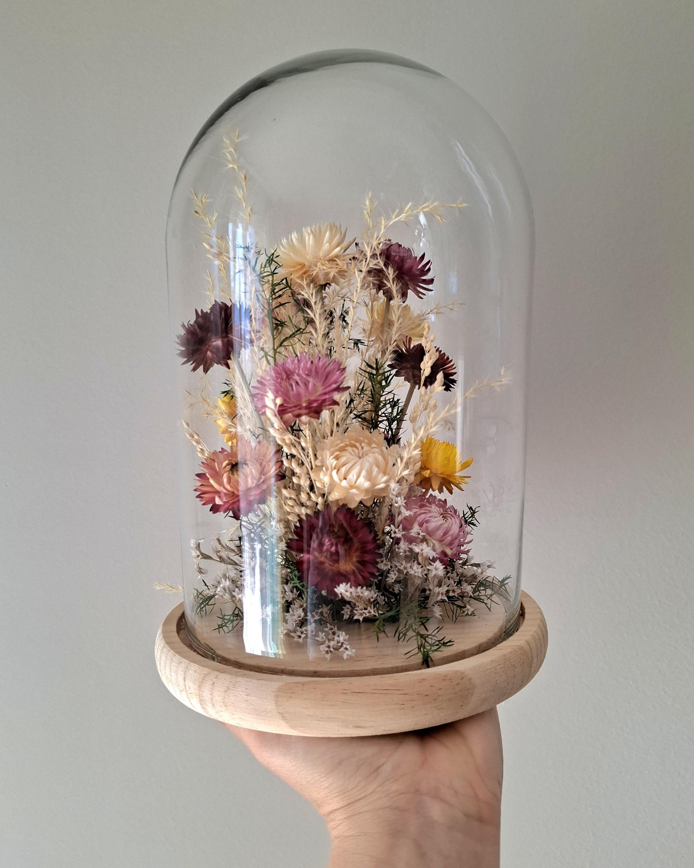 Dried Flower Glass Dome, Preserved Flower Arrangement, Botanical Decor, Cottagecore Home Decor, Glass Cloche Display, Unique Floral Gift