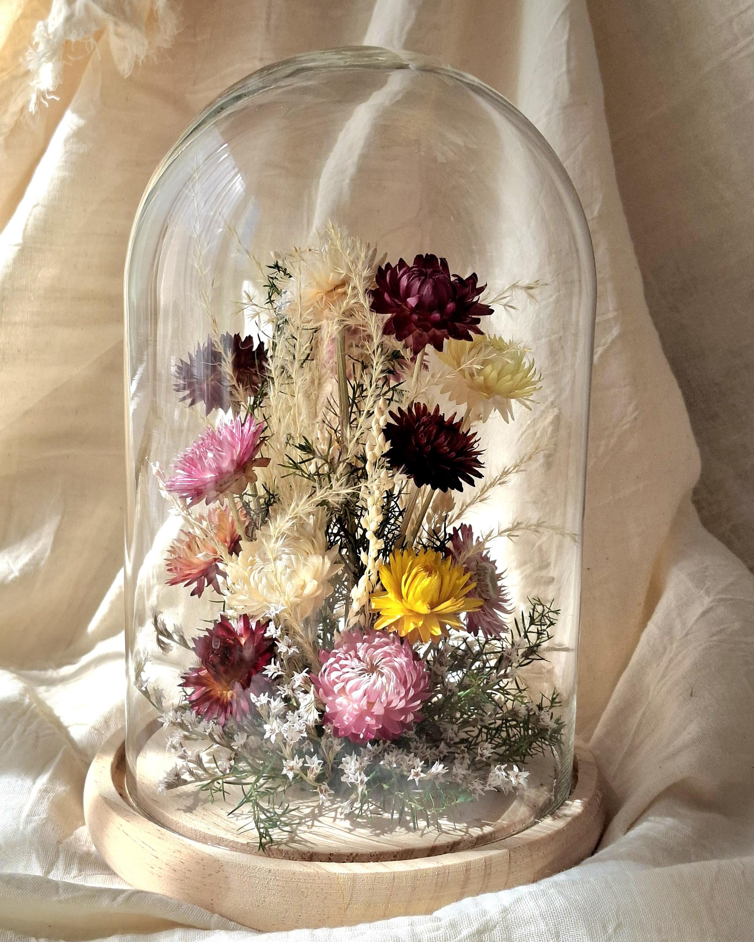 Dried Flower Glass Dome, Preserved Flower Arrangement, Botanical Decor, Cottagecore Home Decor, Glass Cloche Display, Unique Floral Gift