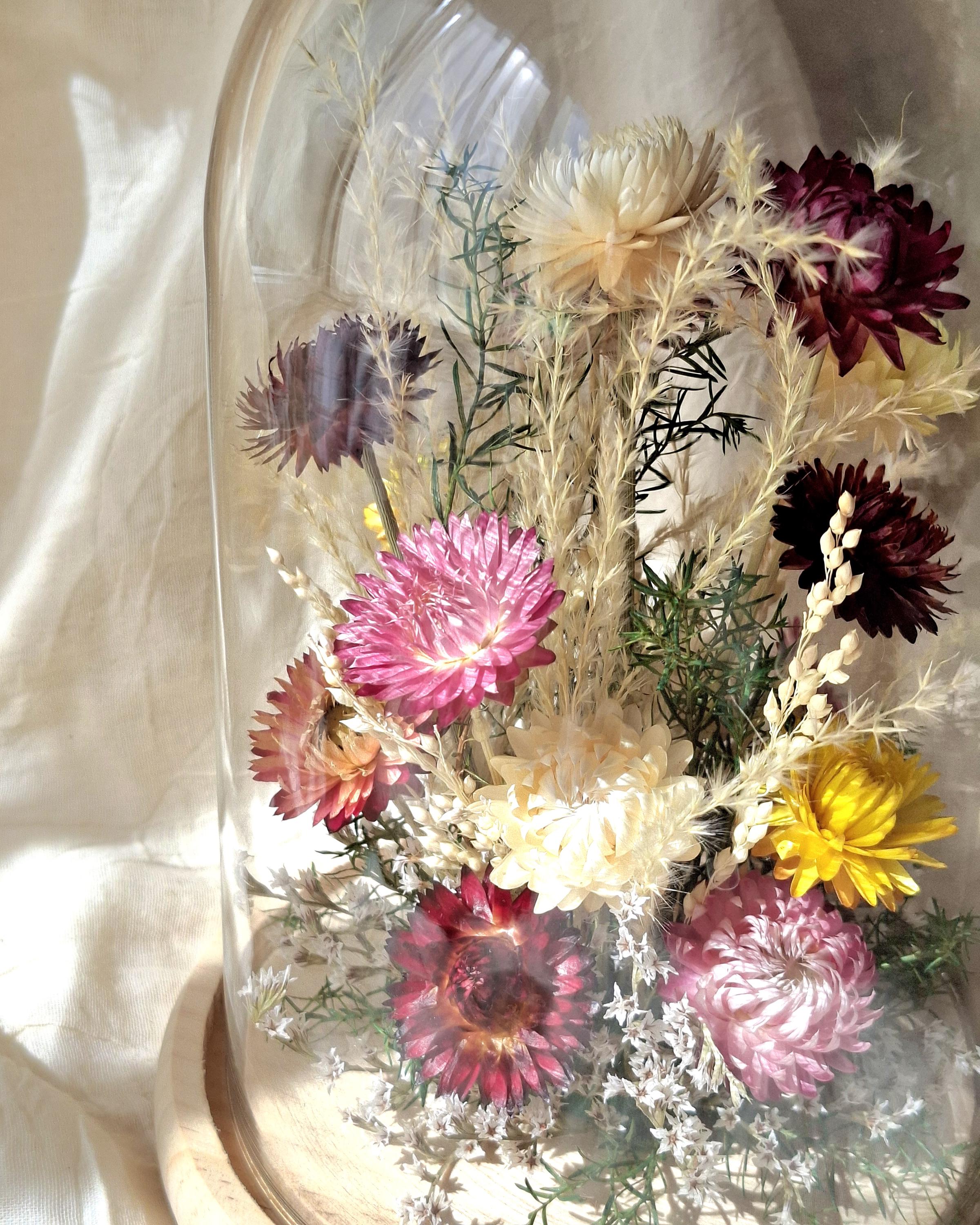 Dried Flower Glass Dome, Preserved Flower Arrangement, Botanical Decor, Cottagecore Home Decor, Glass Cloche Display, Unique Floral Gift