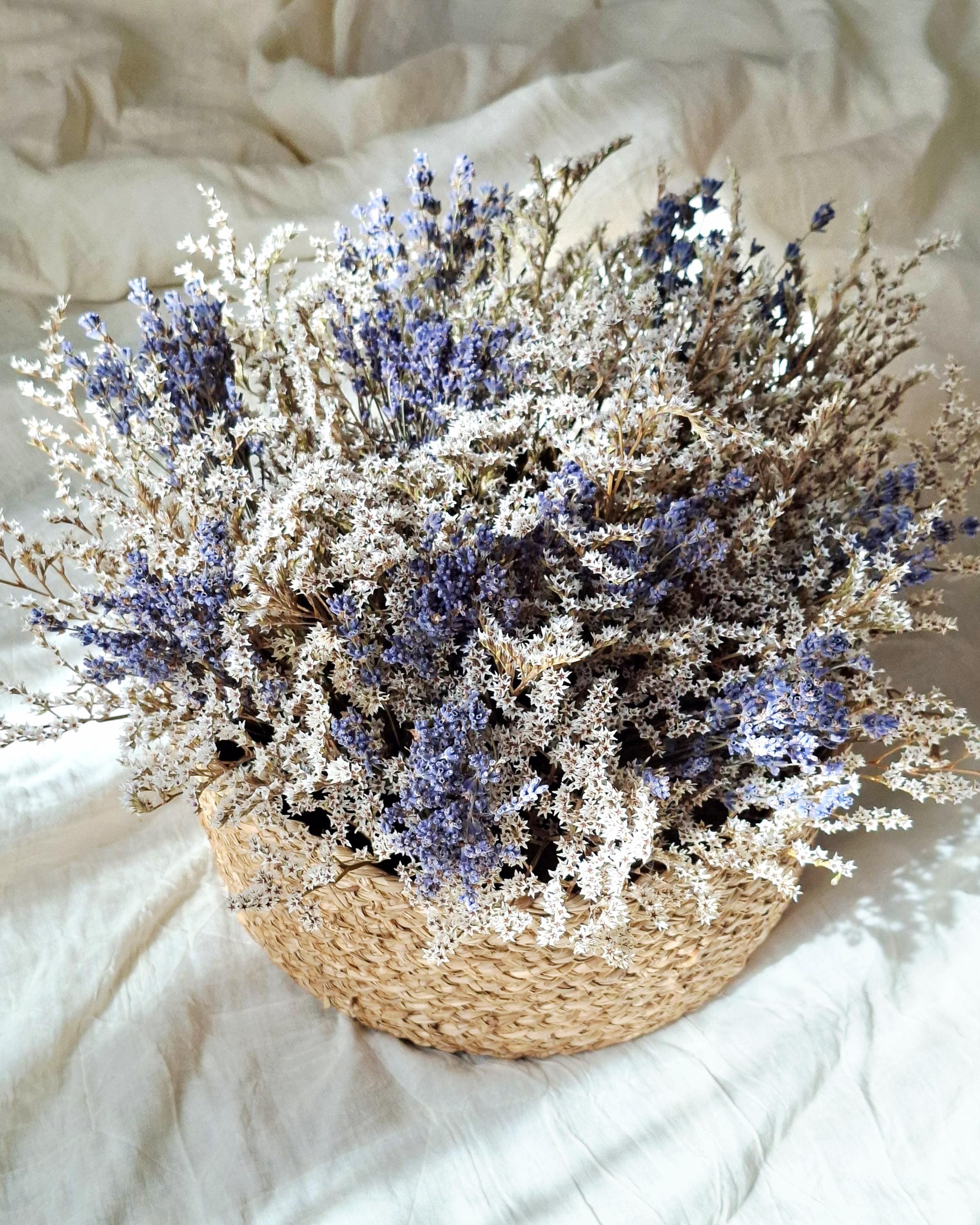 Lavender Dried Flower Basket – Preserved Lavender Arrangement – Botanical Table Centerpiece – Natural Floral Basket