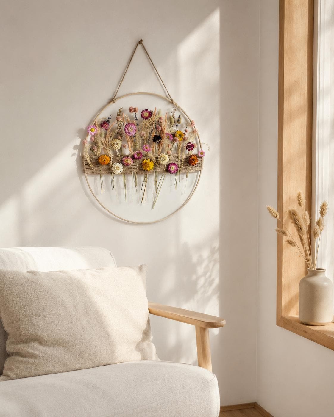 Dried Flower Wall Hanging, Botanical Wall Art, Hoop Floral Decor, Preserved Flower Wall Decor, Natural Wall Hanging, Handmade Floral Hoop