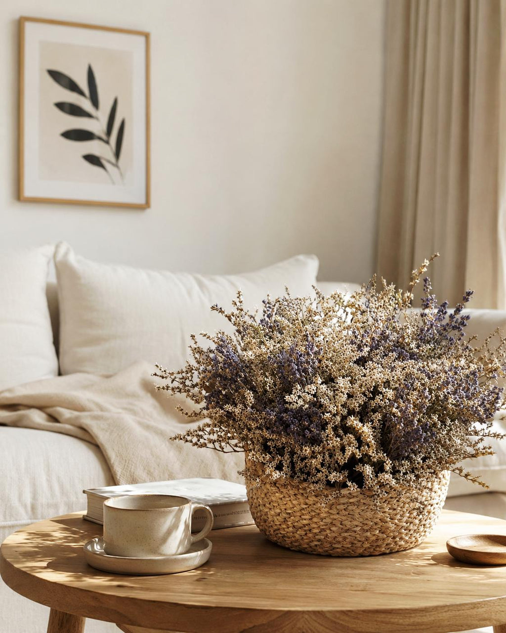 Lavender Dried Flower Basket – Preserved Lavender Arrangement – Botanical Table Centerpiece – Natural Floral Basket