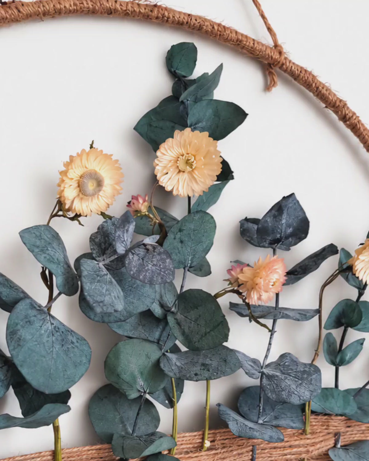 Handmade Dried Flower Hoop Wall Hanging - Botanical Eucalyptus Woven Frame Decor