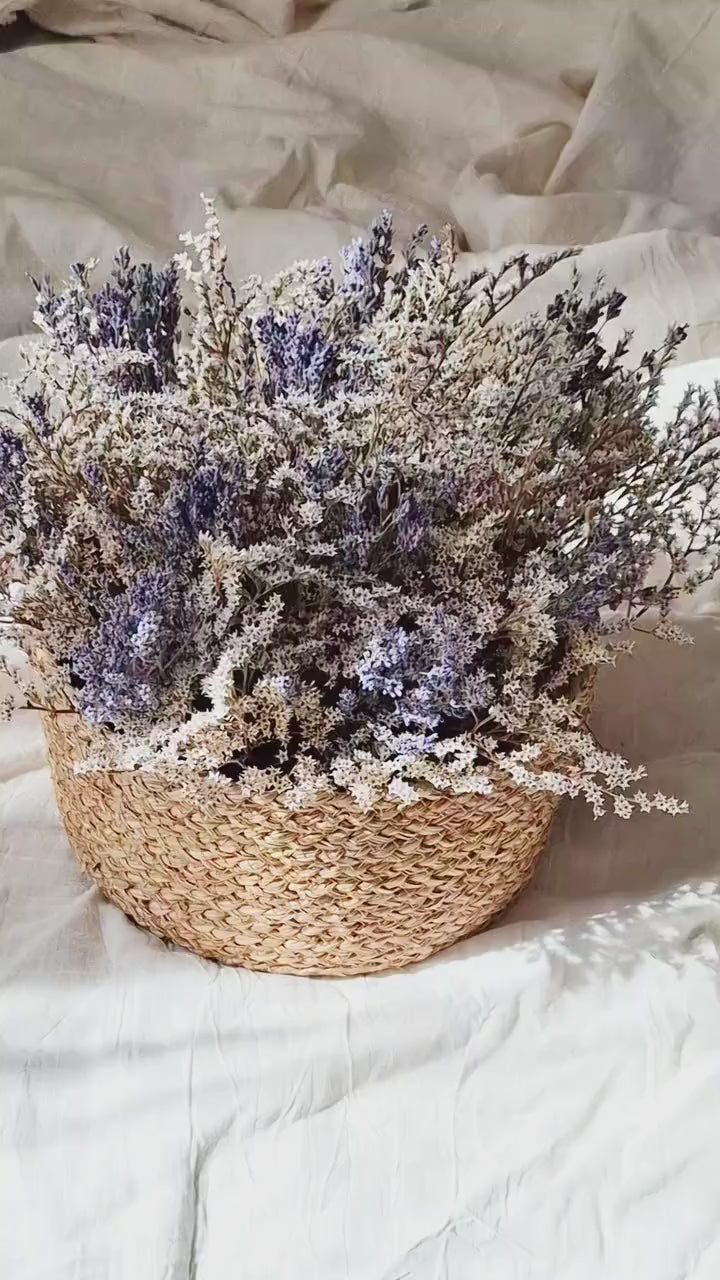 Lavender Dried Flower Basket – Preserved Lavender Arrangement – Botanical Table Centerpiece – Natural Floral Basket