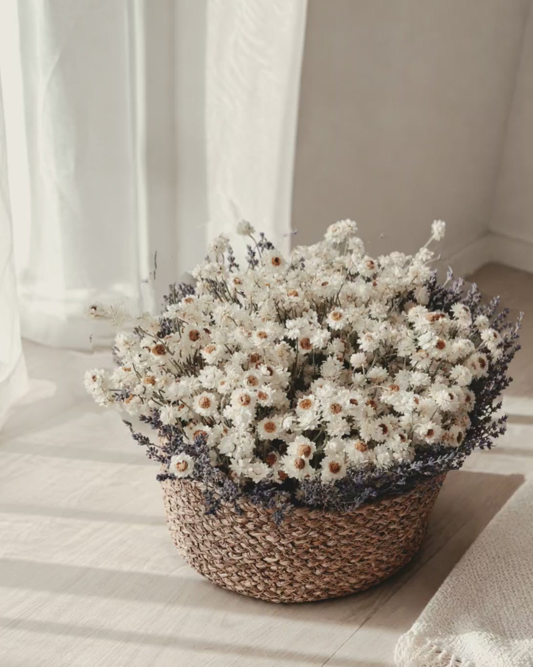 White Dried Flower Basket