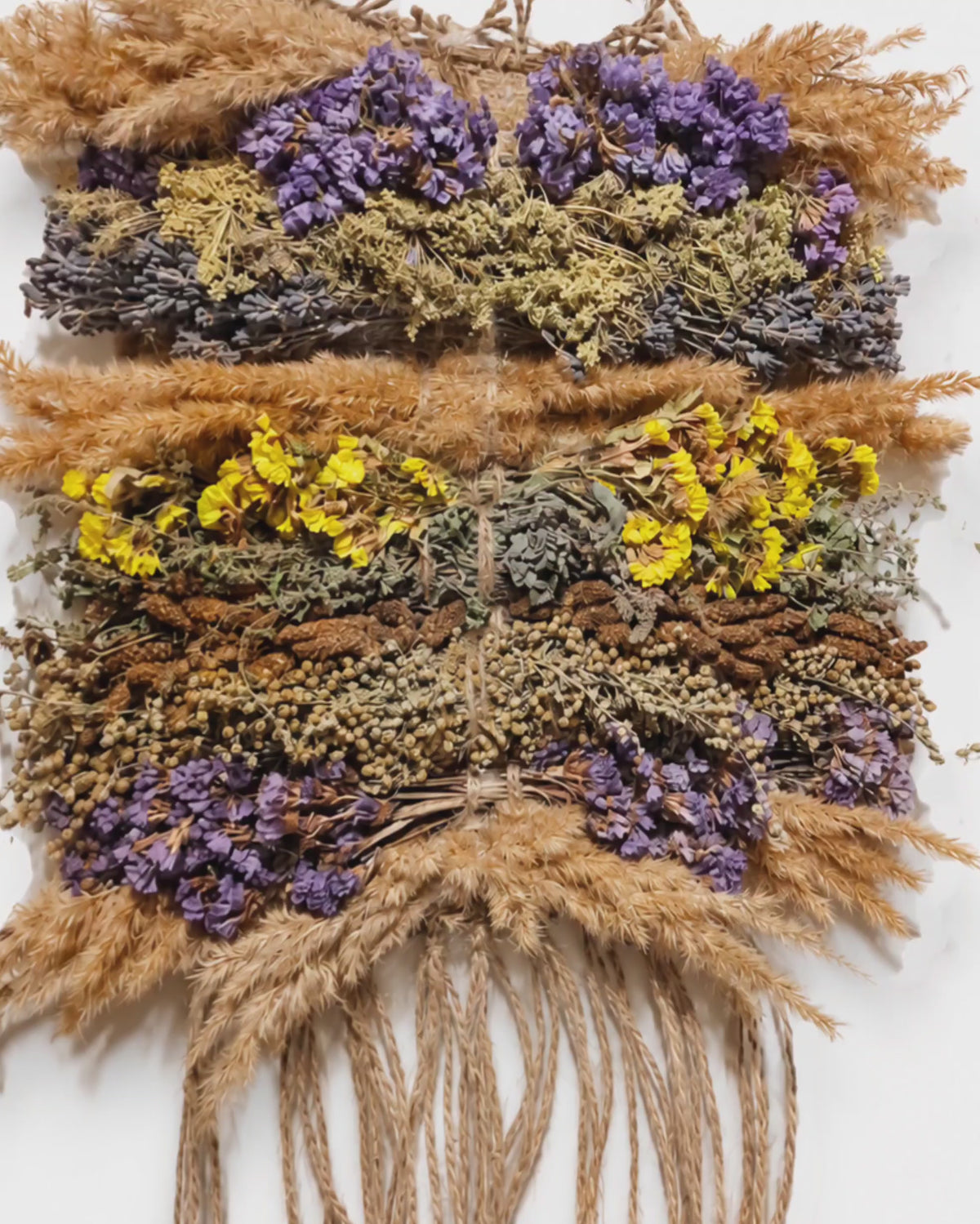 Dried Flower Wall Tapestry 20x30cm - Wild Grass & Lavender Hanging Panel
