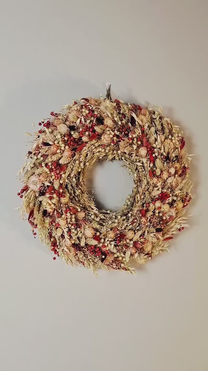Dried Flower Wreath, Boho Wildflower Wreath, Neutral Floral Wall Decor, Rustic Farmhouse Door Wreath, Cottagecore Home Decor