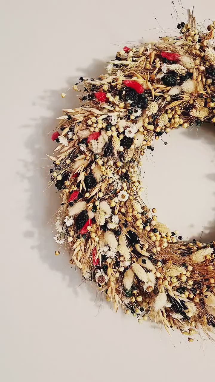 Dried Flower Wreath | Rustic Botanical Wall Decor | Handmade Floral Wreath | Cottagecore Farmhouse Decor
