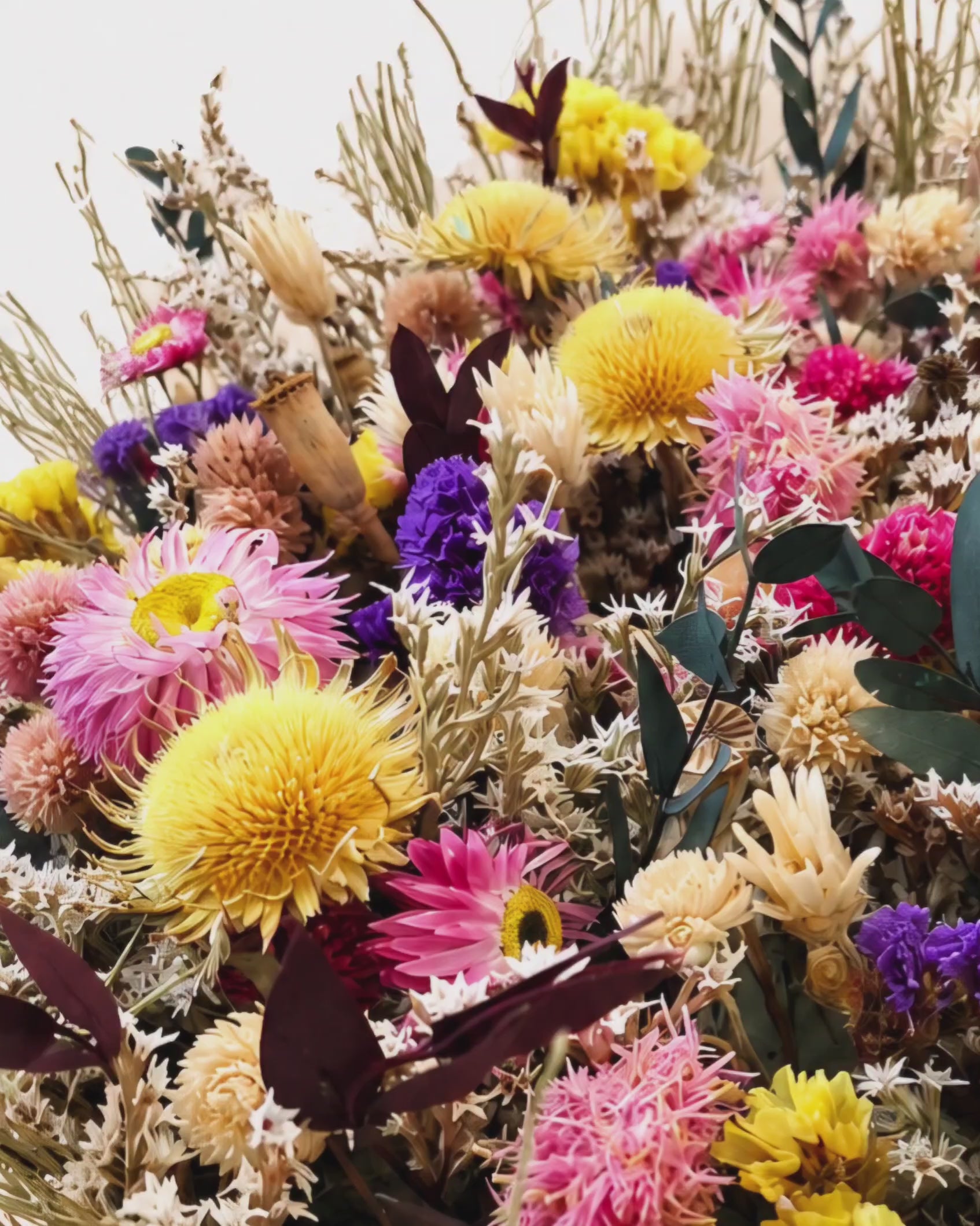 Dried Wildflower Basket Arrangement - Colorful Boho Table Decor