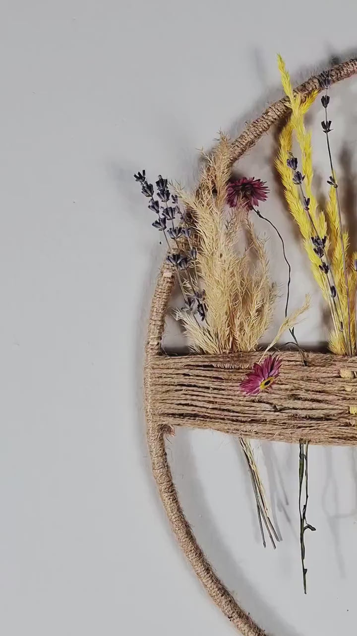 Dried Flower Wall Decor | Boho Floral Hoop Wall Hanging | Lavender & Pampas Grass Botanical Wall Art | Handmade Rustic Home Decor