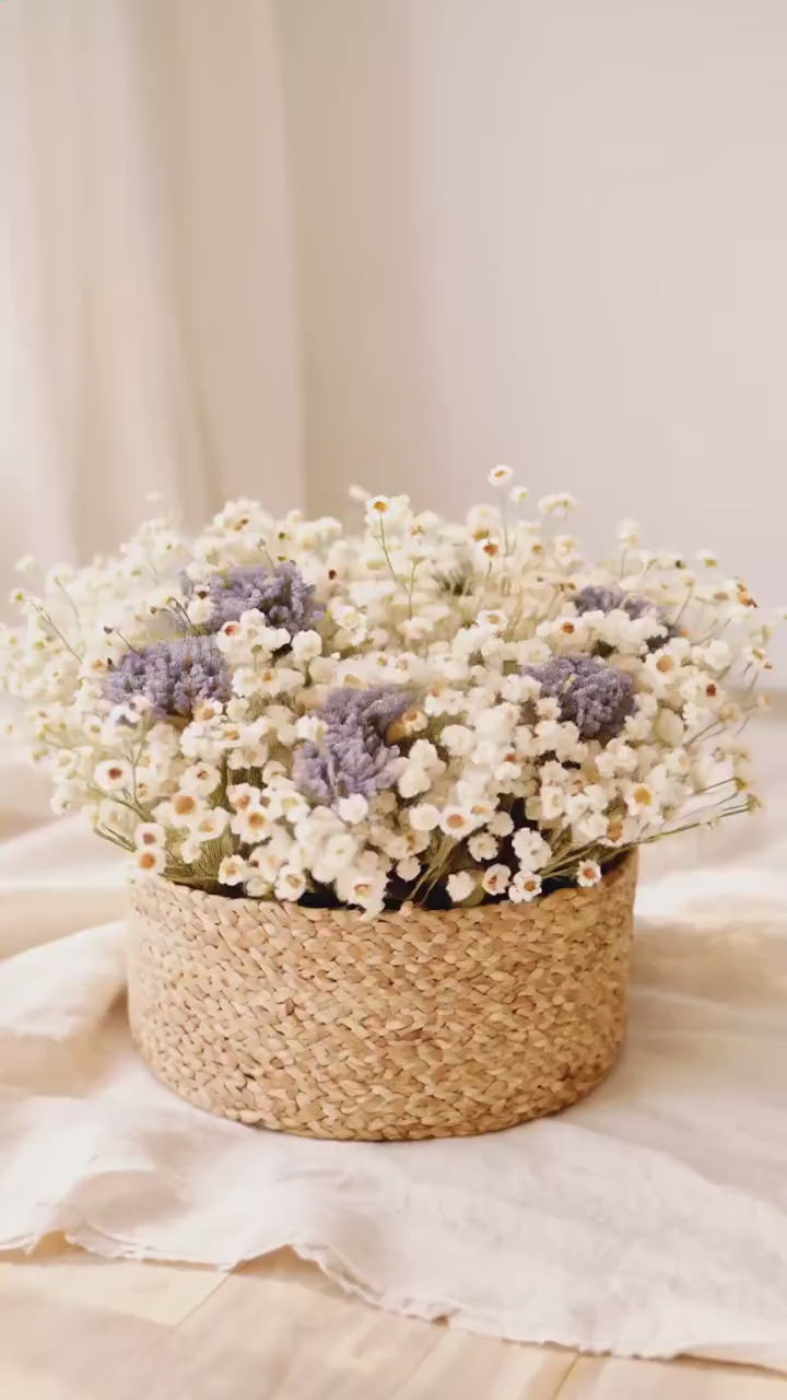 Dried flower basket ammobium and lavender natural home decor stabilized flowers
