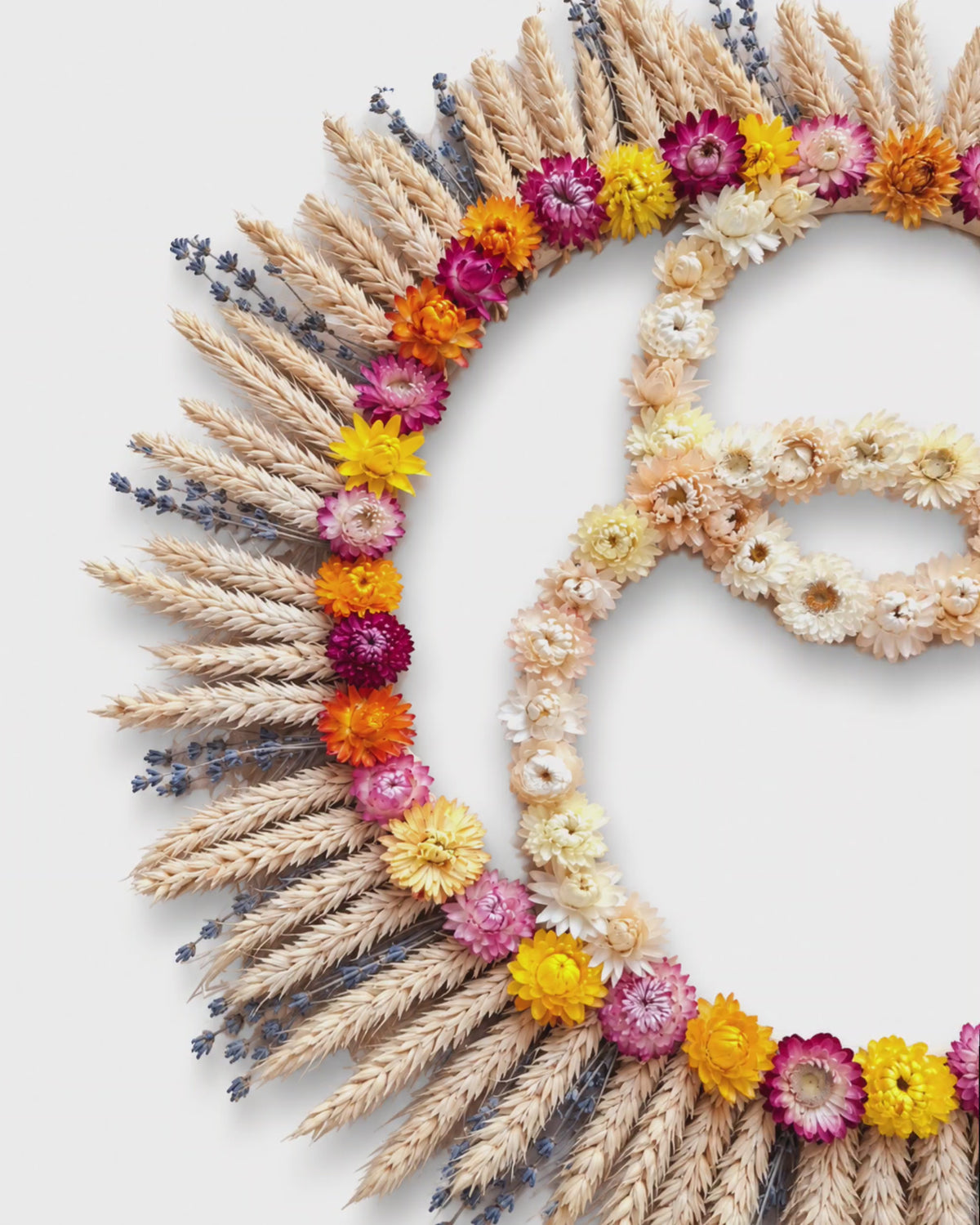 Dried Flower Wall Wreath - Number 8 & Sunburst Wooden Frame