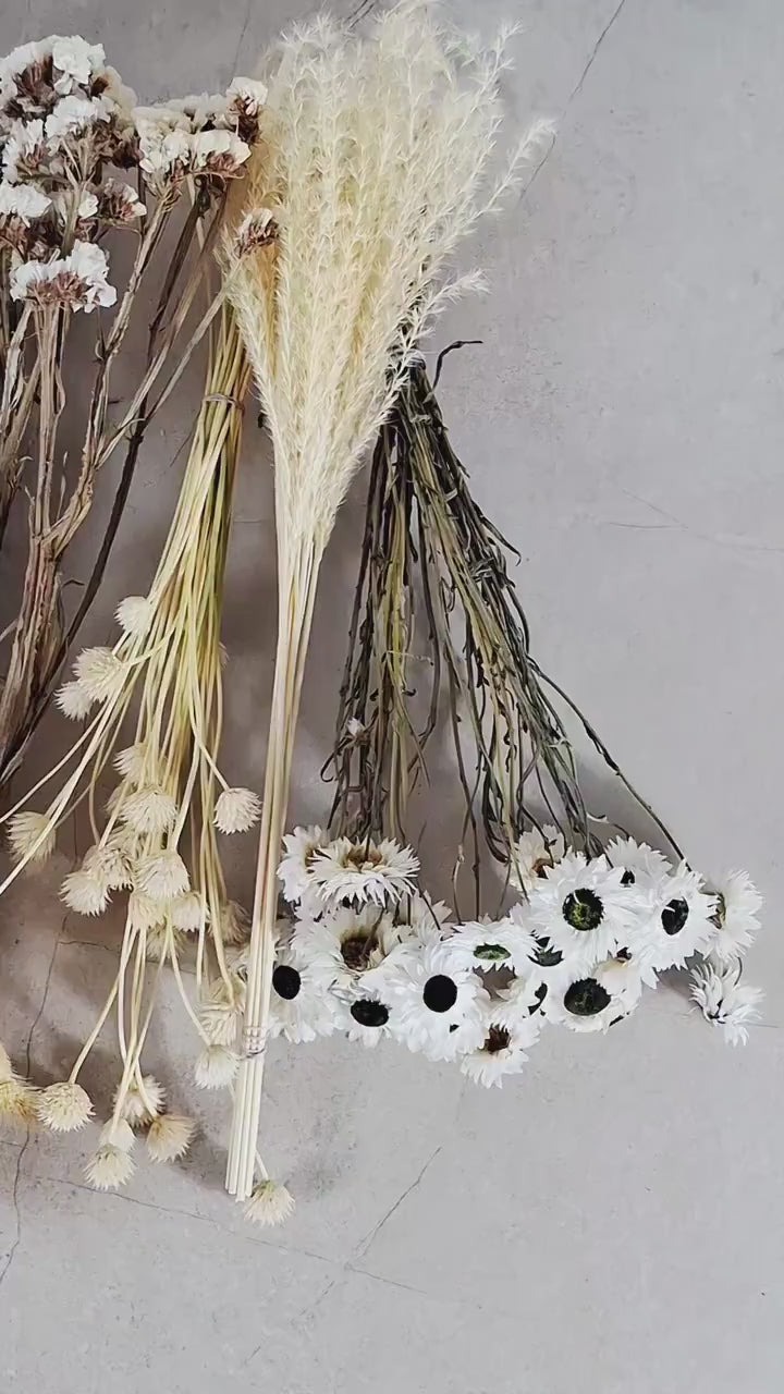 White Dried Flower Box for Crafts – Neutral DIY Floral Kit, Boho Dried Flowers Mix, Floral Supply Box for Resin Art, Candles & Decor