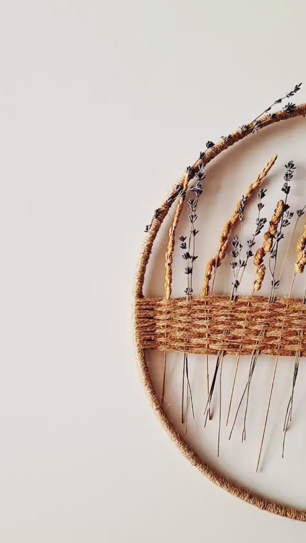 Boho Dried Flower Wall Hanging – Lavender & Wild Grass Hoop Decor – Natural Boho Wall Decor – Handmade Botanical Wall Art