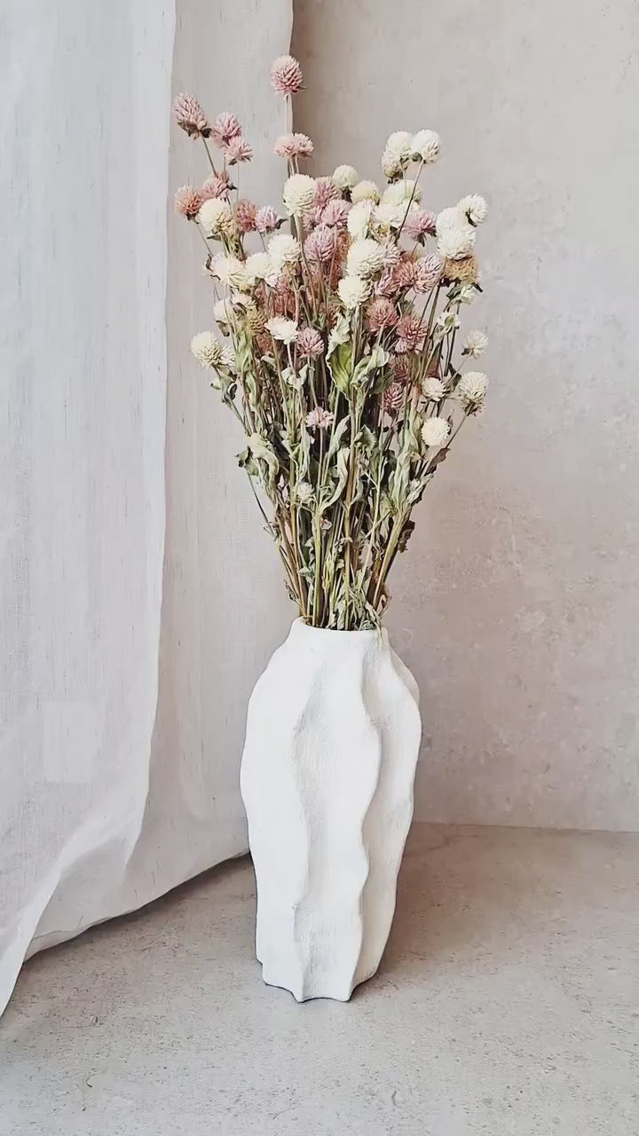 Dried Flower Bouquet | Pink and Cream Gomphrena | Minimalist Botanical Decor | Preserved Natural Flowers | Neutral Scandi Arrangement