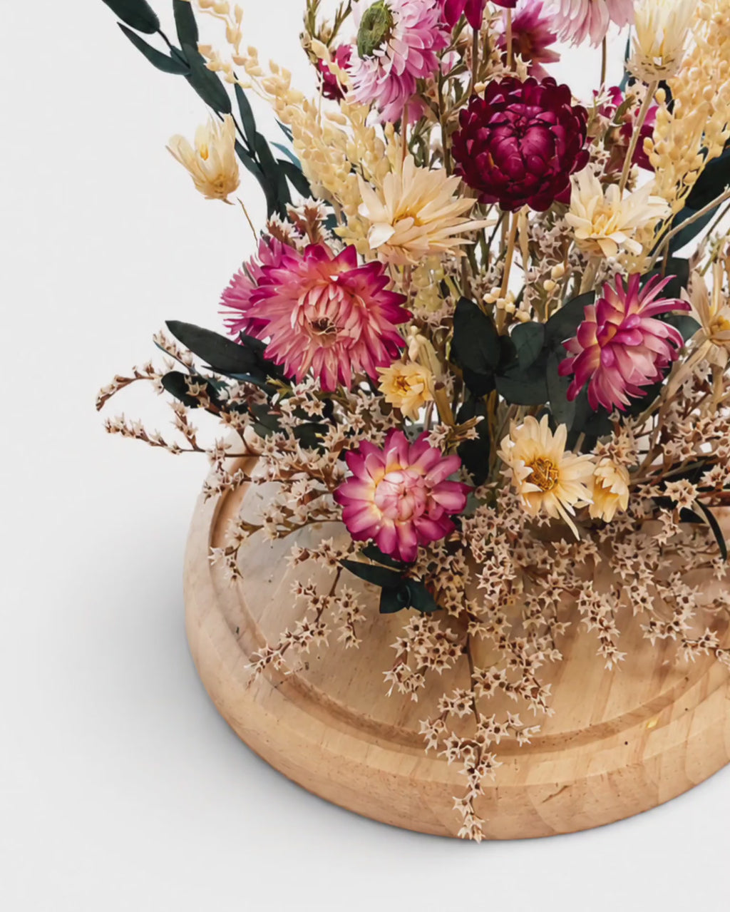 Dried Flower Glass Dome Arrangement - Pink Cloche Centerpiece