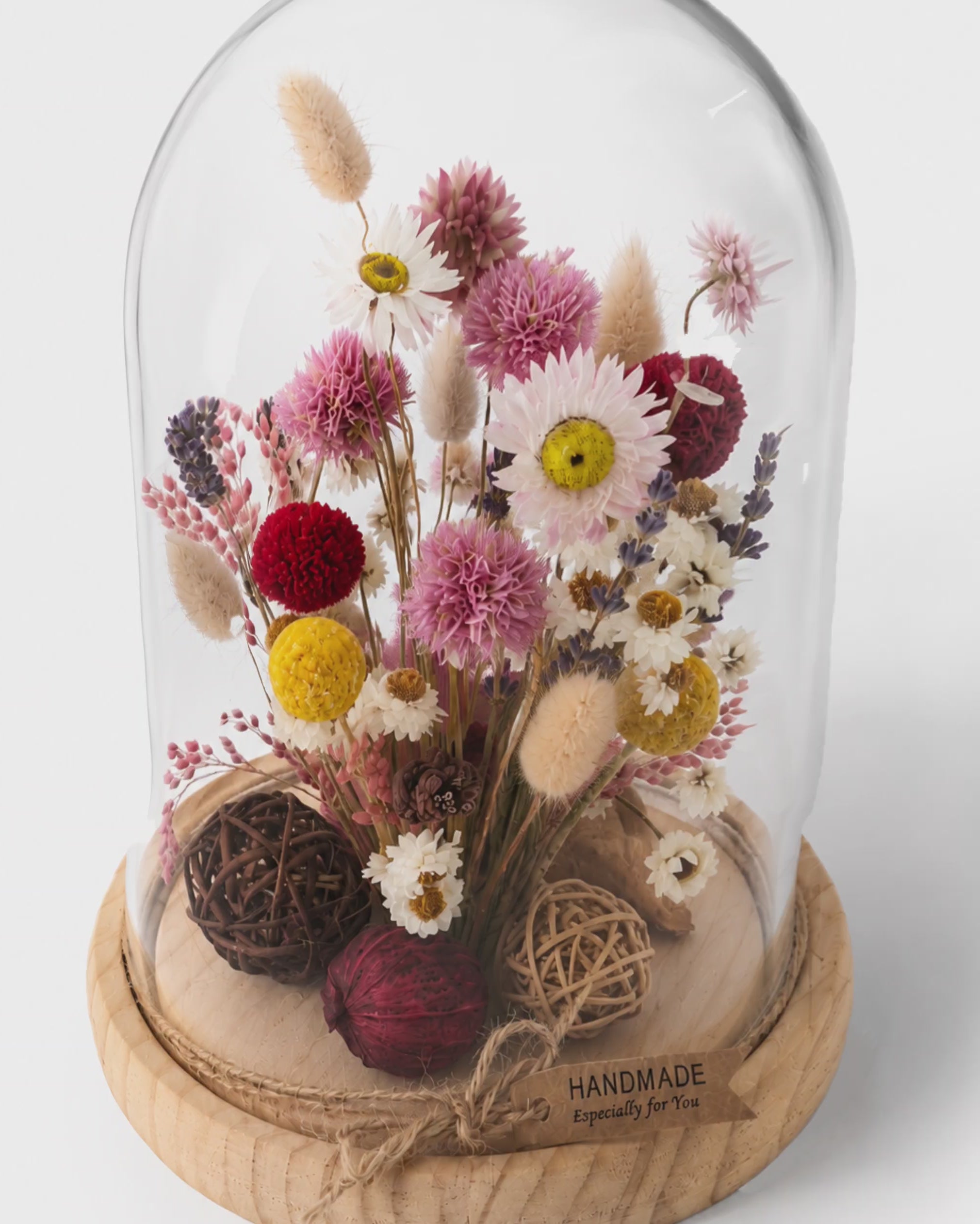 Pink Dried Flower Glass Dome