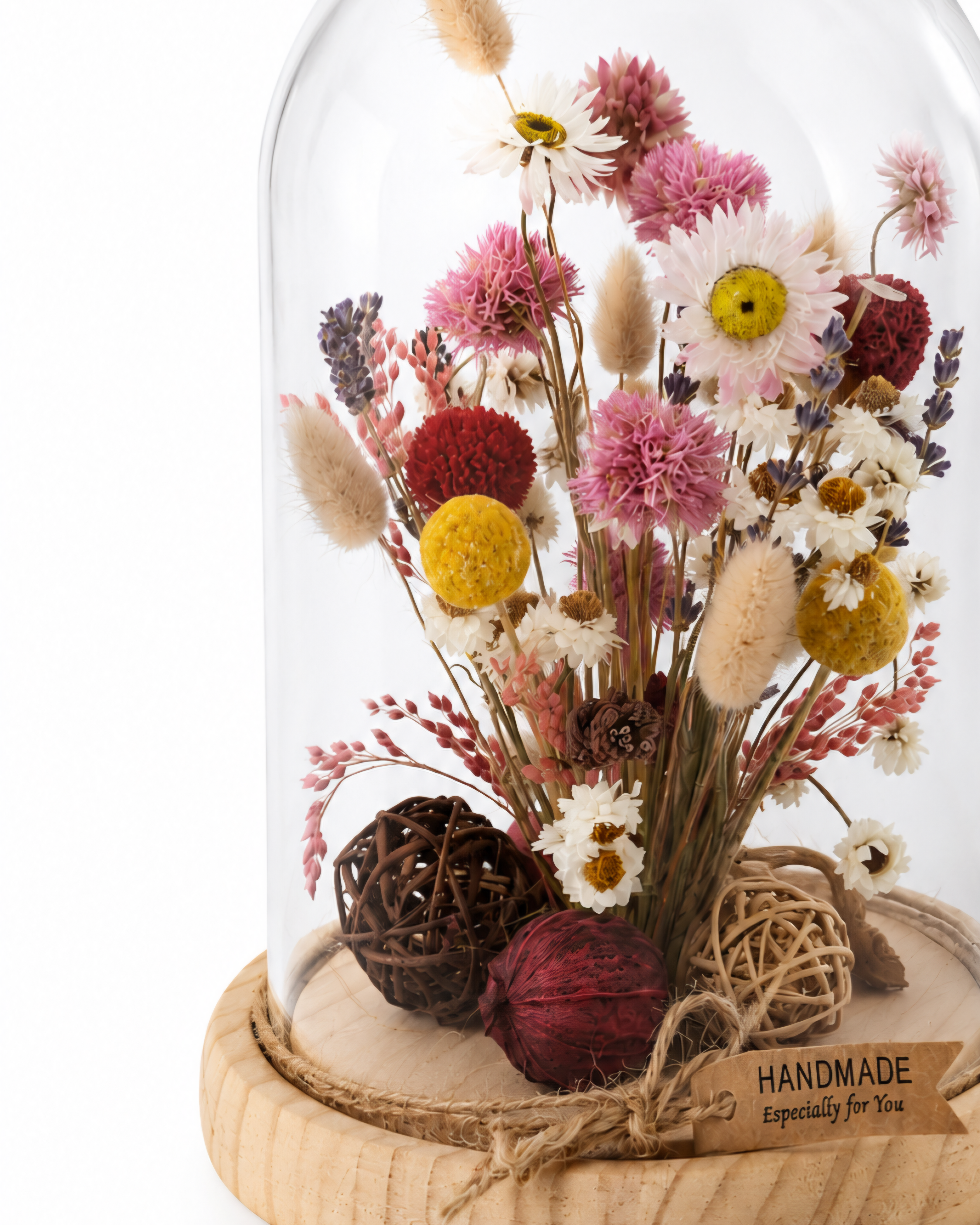 Pink Dried Flower Glass Dome