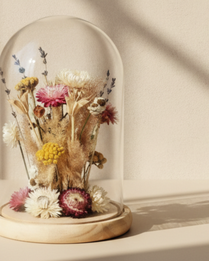 Dried Flower Dome in Glass Cloche