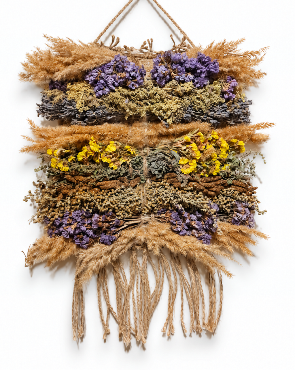 Dried Flower Wall Tapestry 20x30cm - Wild Grass & Lavender Hanging Panel
