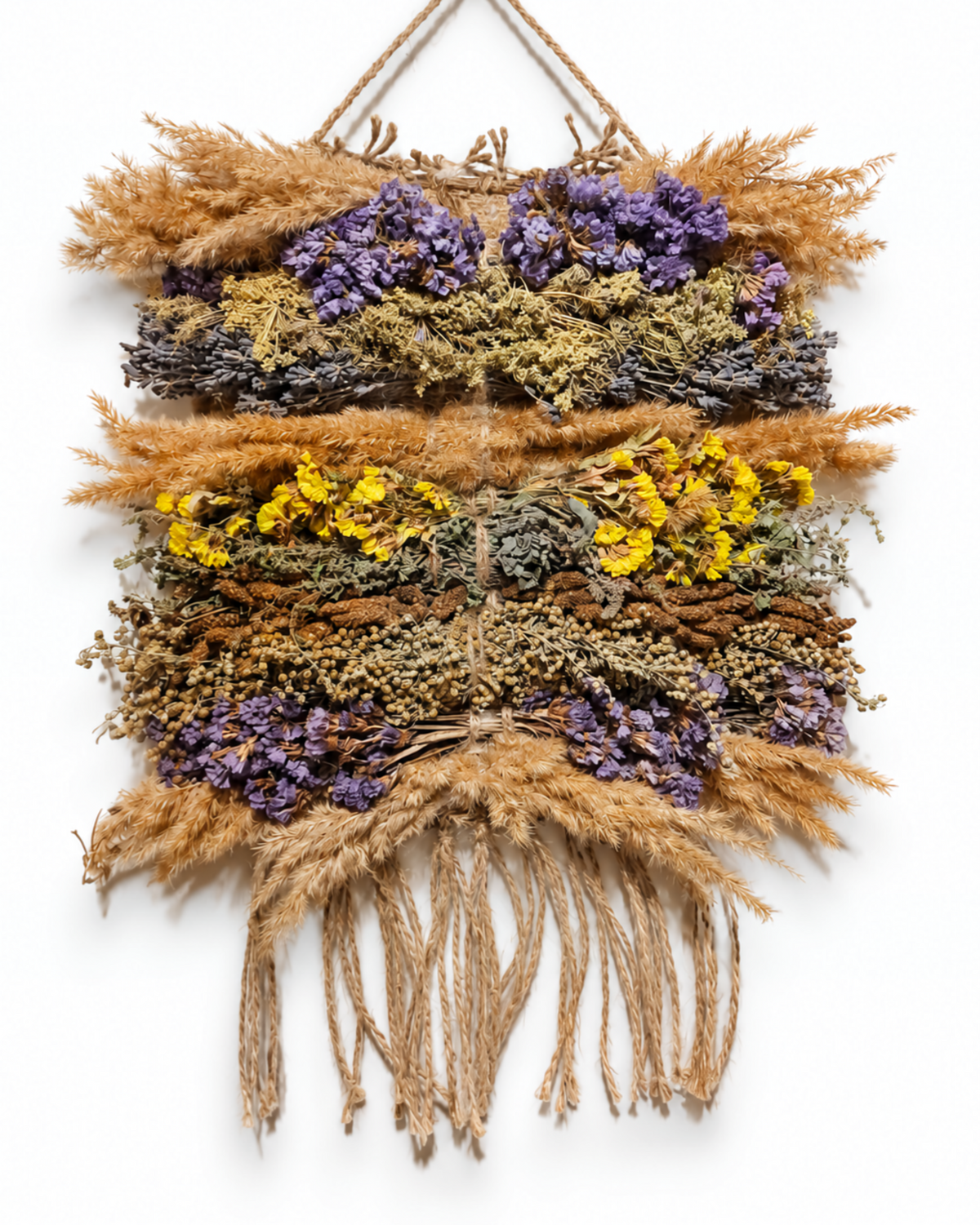 Dried Flower Wall Tapestry 20x30cm - Wild Grass & Lavender Hanging Panel