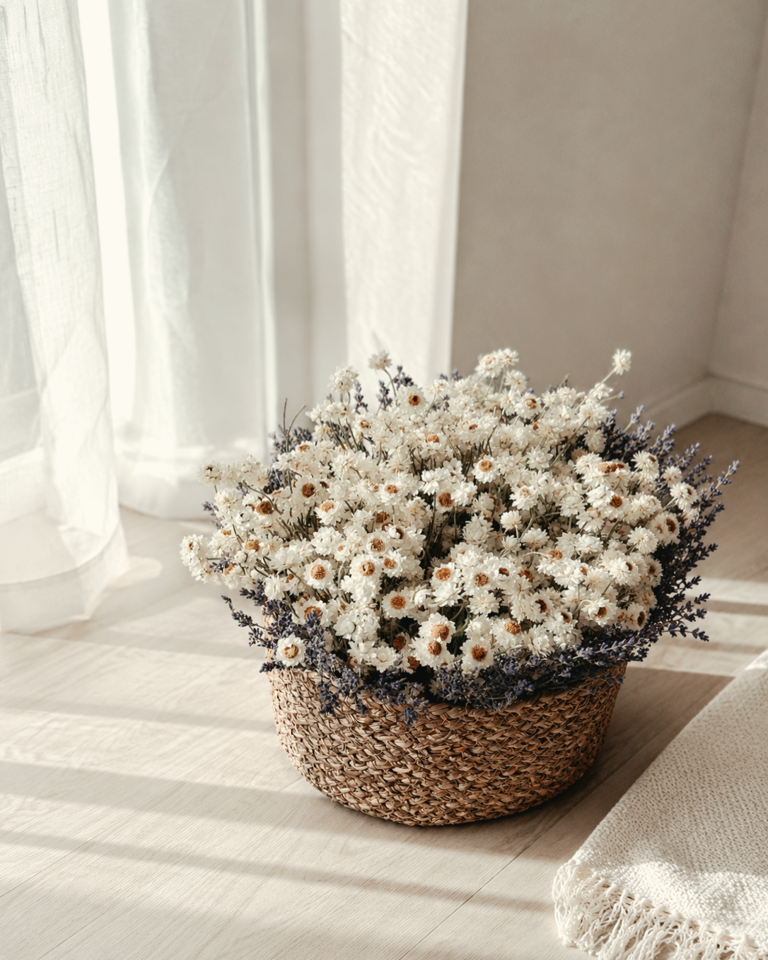 White Dried Flower Basket