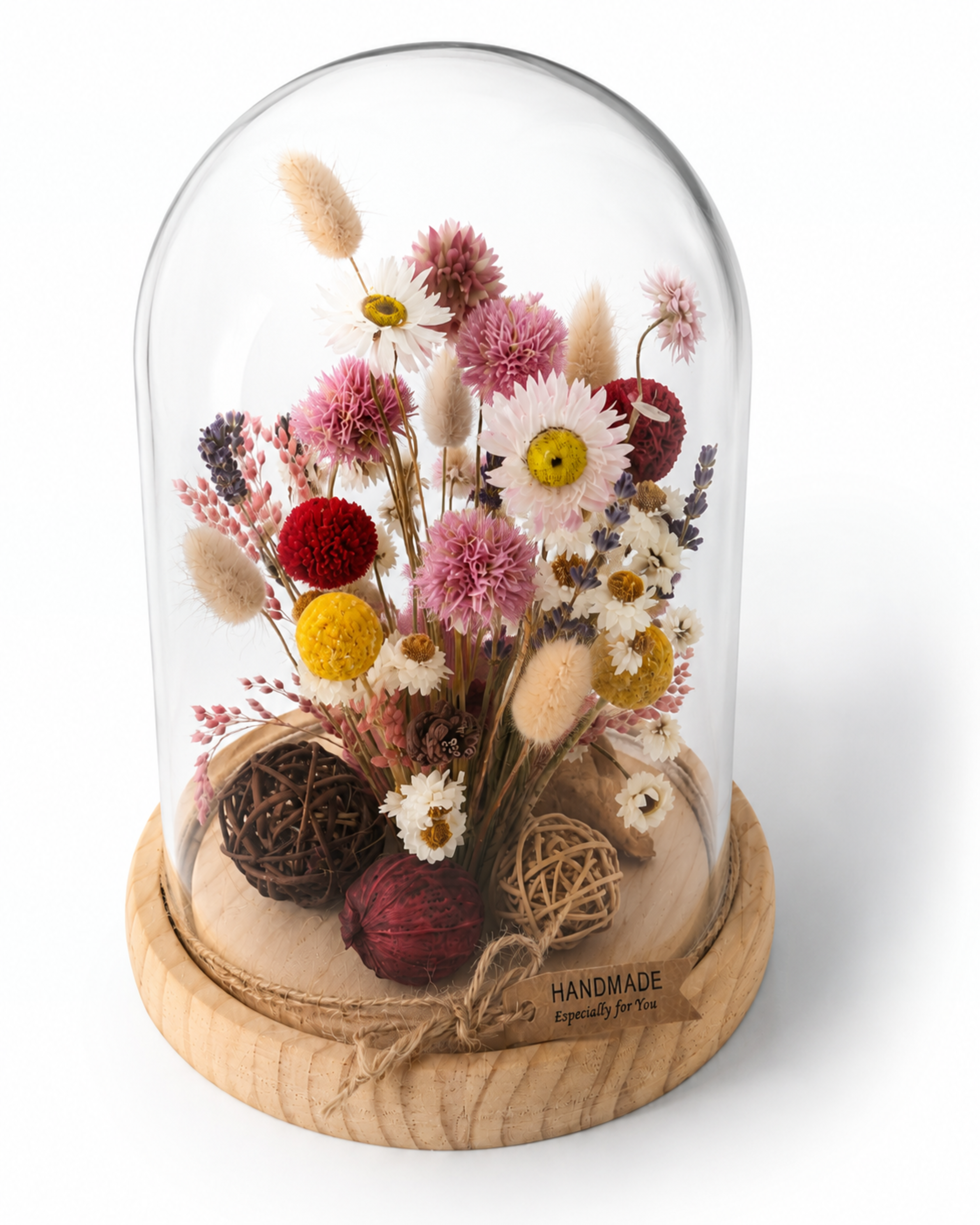 Pink Dried Flower Glass Dome