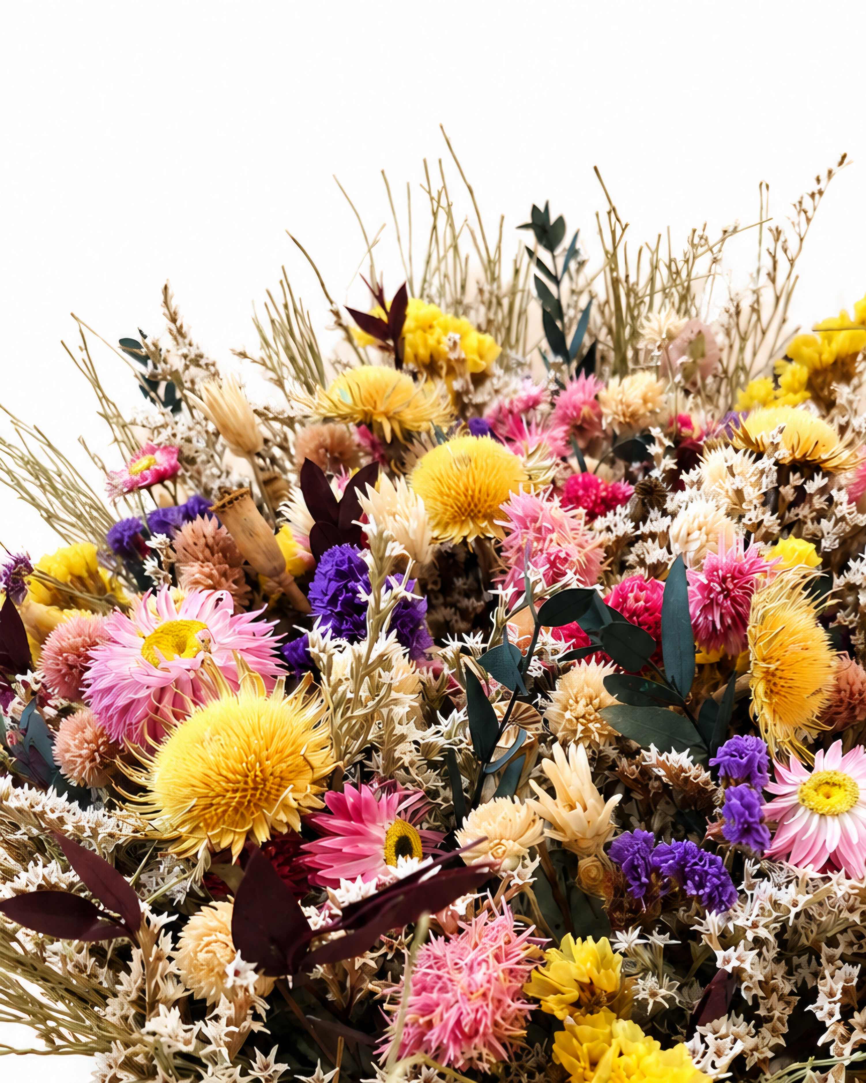 Dried Wildflower Basket Arrangement - Colorful Boho Table Decor