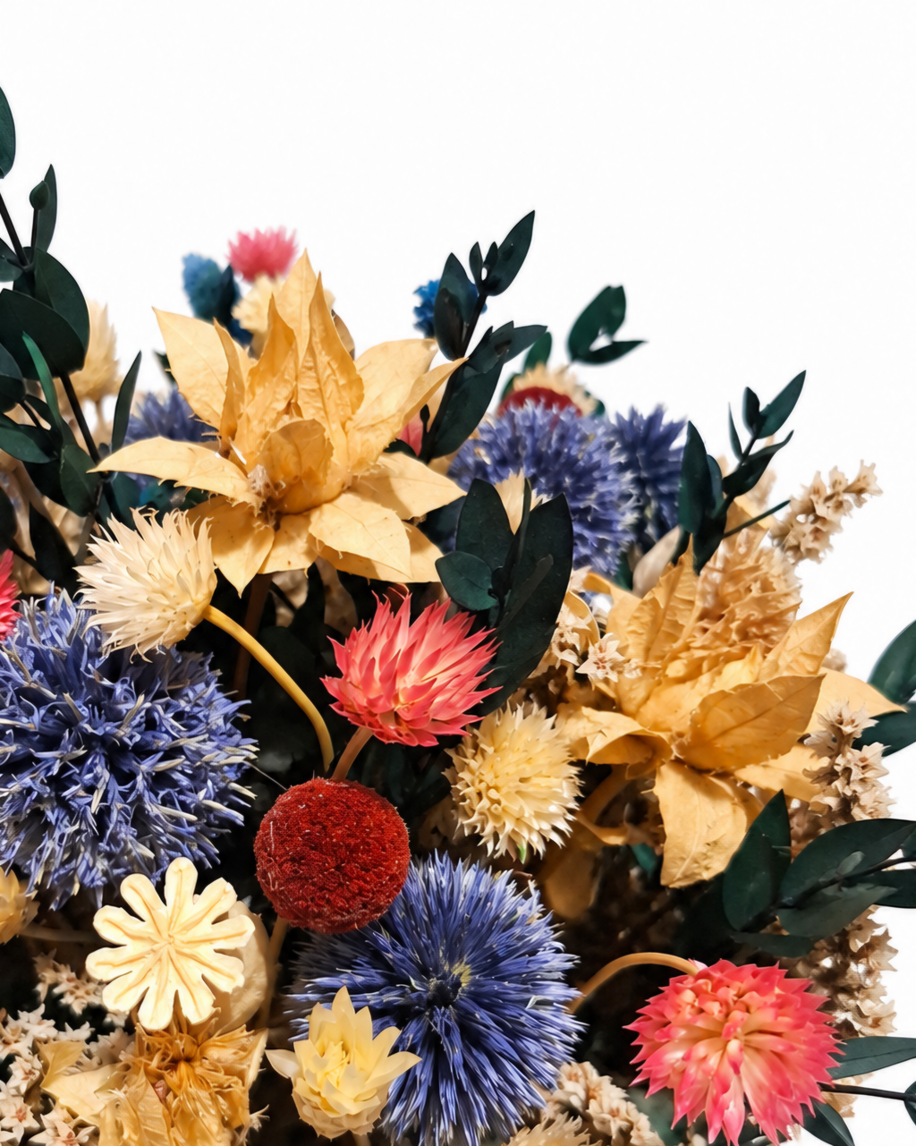 Dried Flower Basket Arrangement - Wild Cephalaria & Echinops Decor