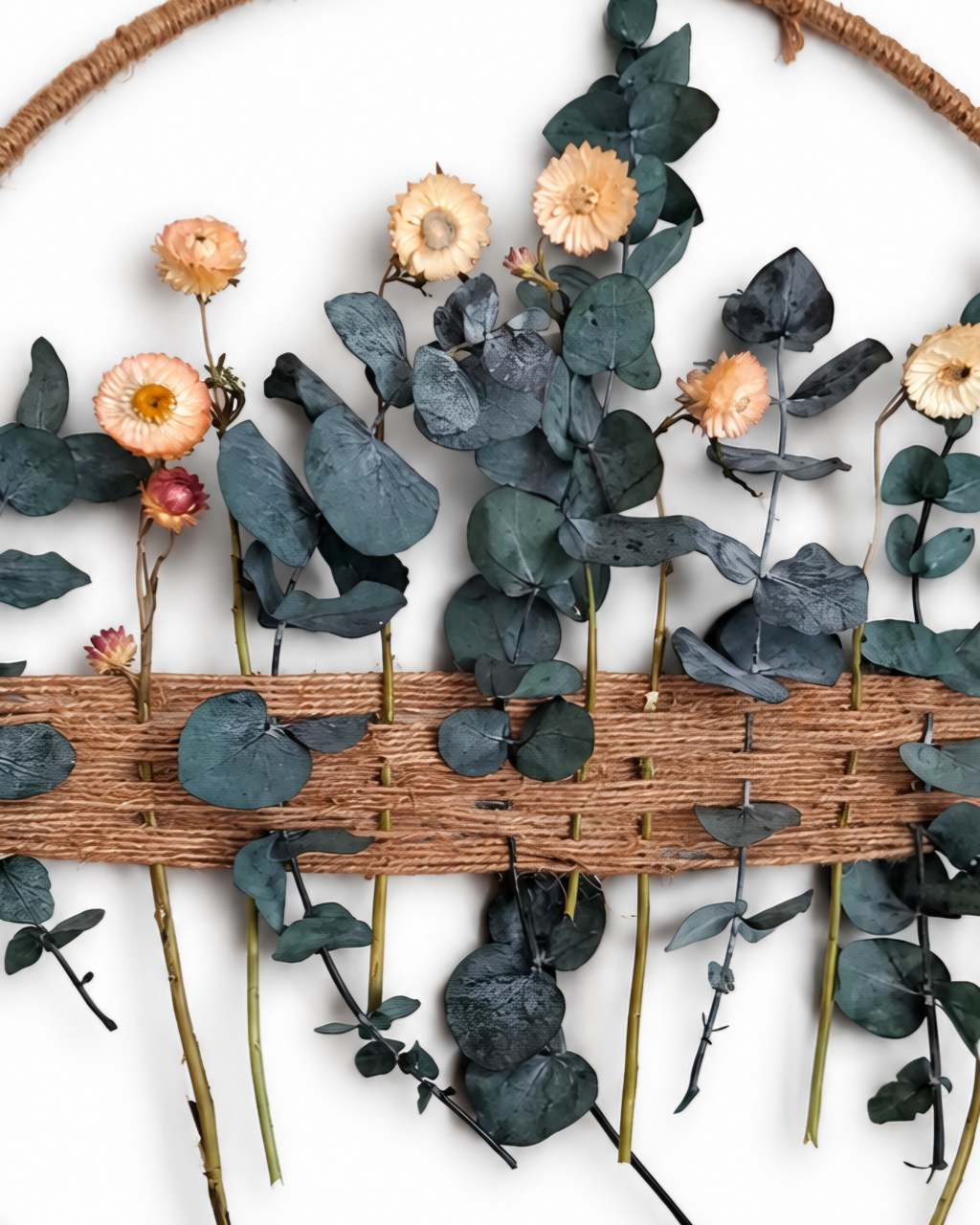 Handmade Dried Flower Hoop Wall Hanging - Botanical Eucalyptus Woven Frame Decor