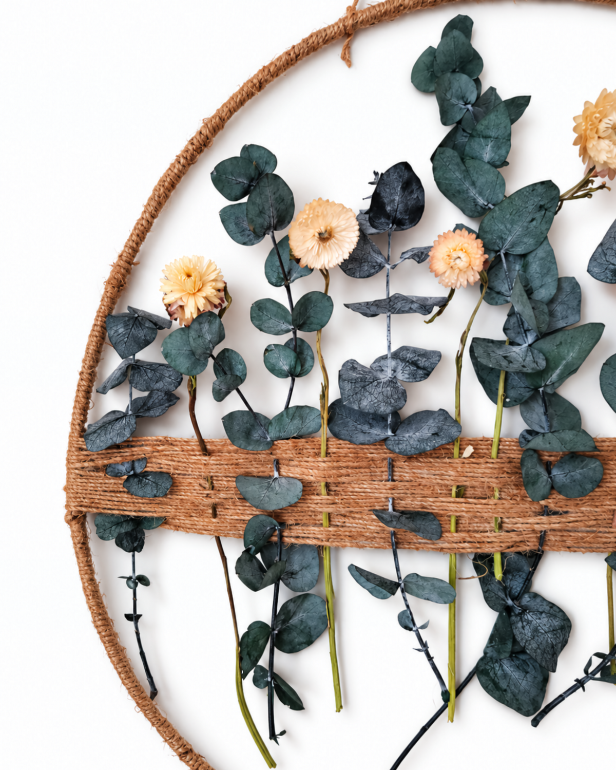 Handmade Dried Flower Hoop Wall Hanging - Botanical Eucalyptus Woven Frame Decor