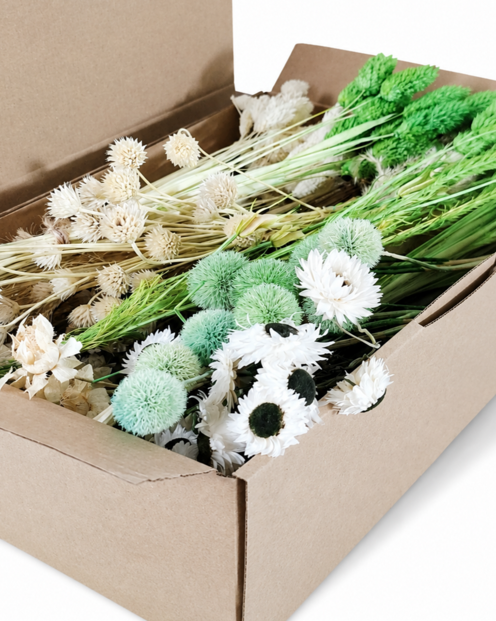 White & Green Dried Flower Craft Box