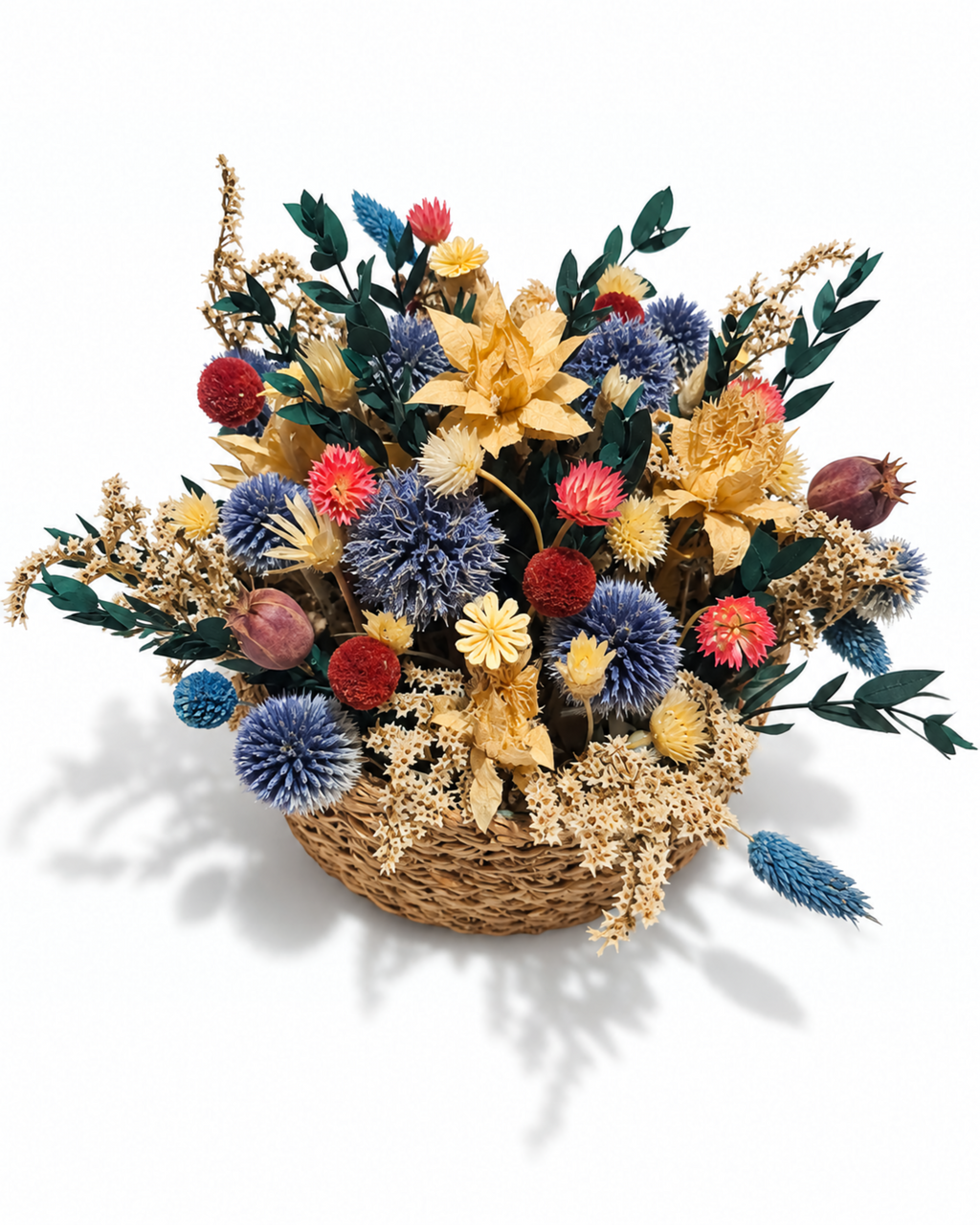 Dried Flower Basket Arrangement - Wild Cephalaria & Echinops Decor