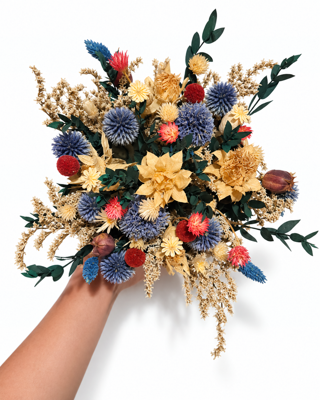 Dried Flower Basket Arrangement - Wild Cephalaria & Echinops Decor