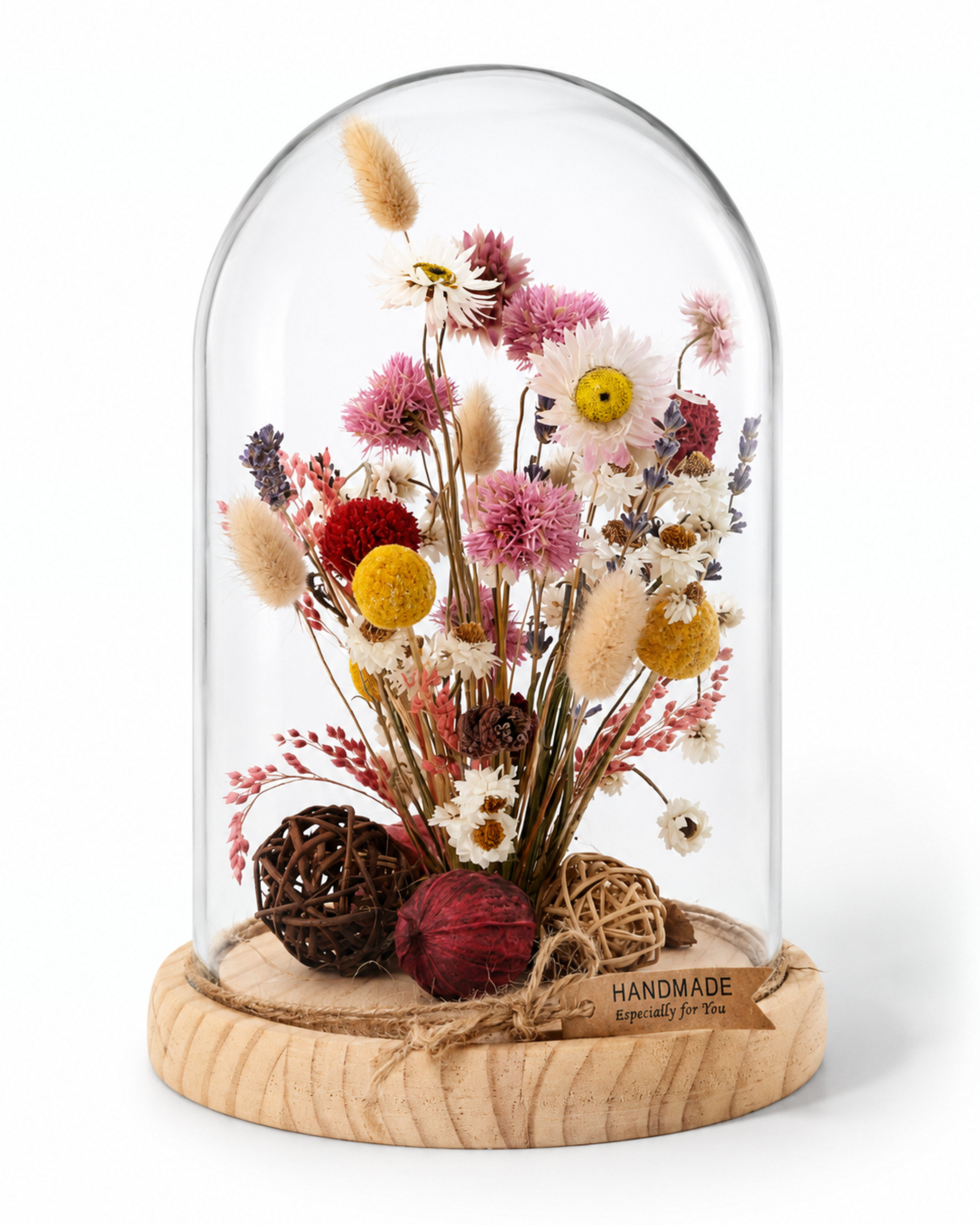 Pink Dried Flower Glass Dome