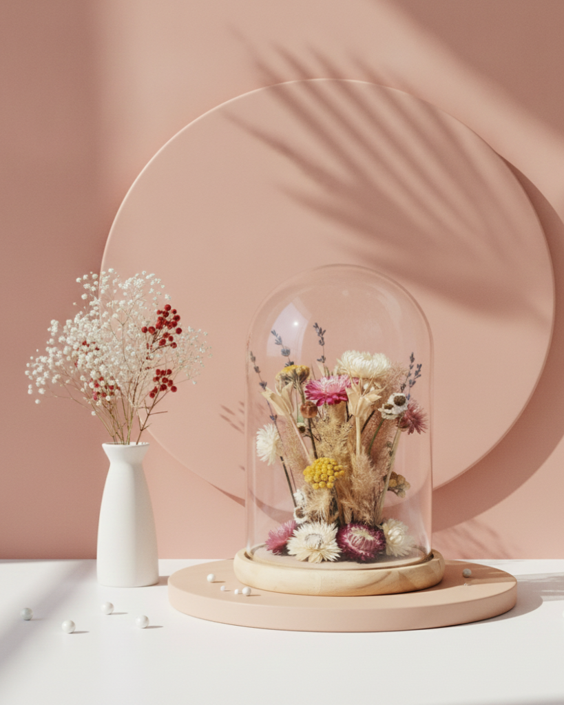 Dried Flower Dome in Glass Cloche