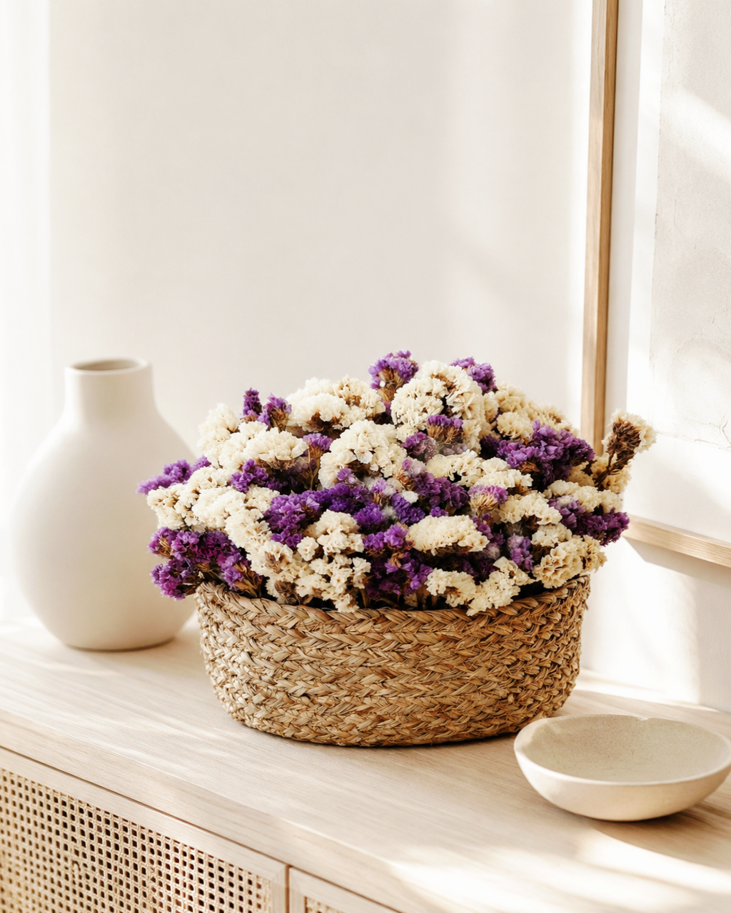 Lavender & White Statice Basket