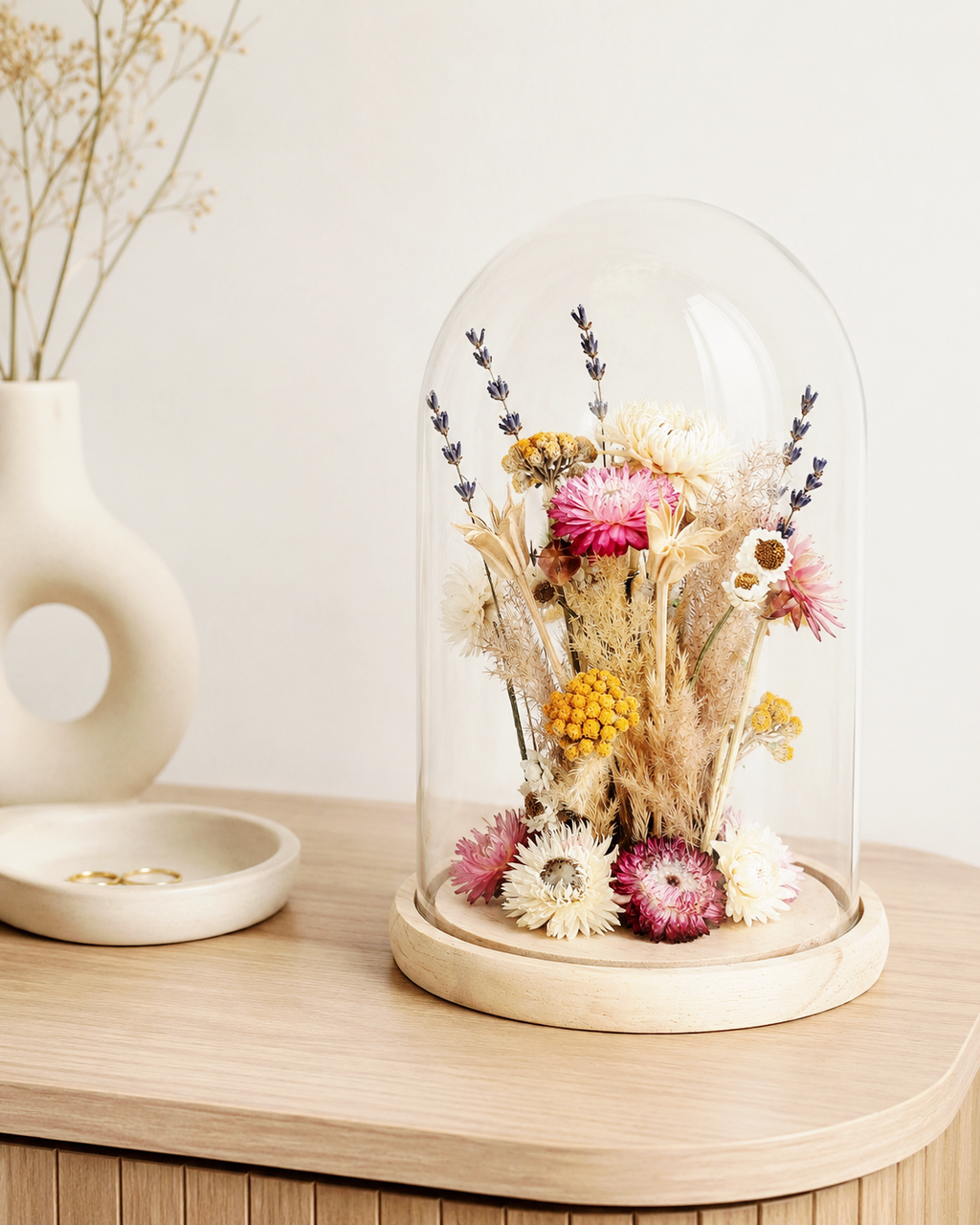 Dried Flower Dome in Glass Cloche