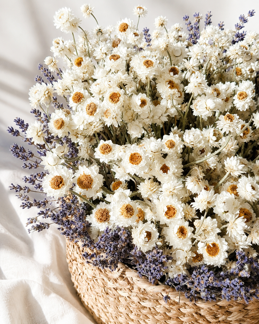 White Dried Flower Basket