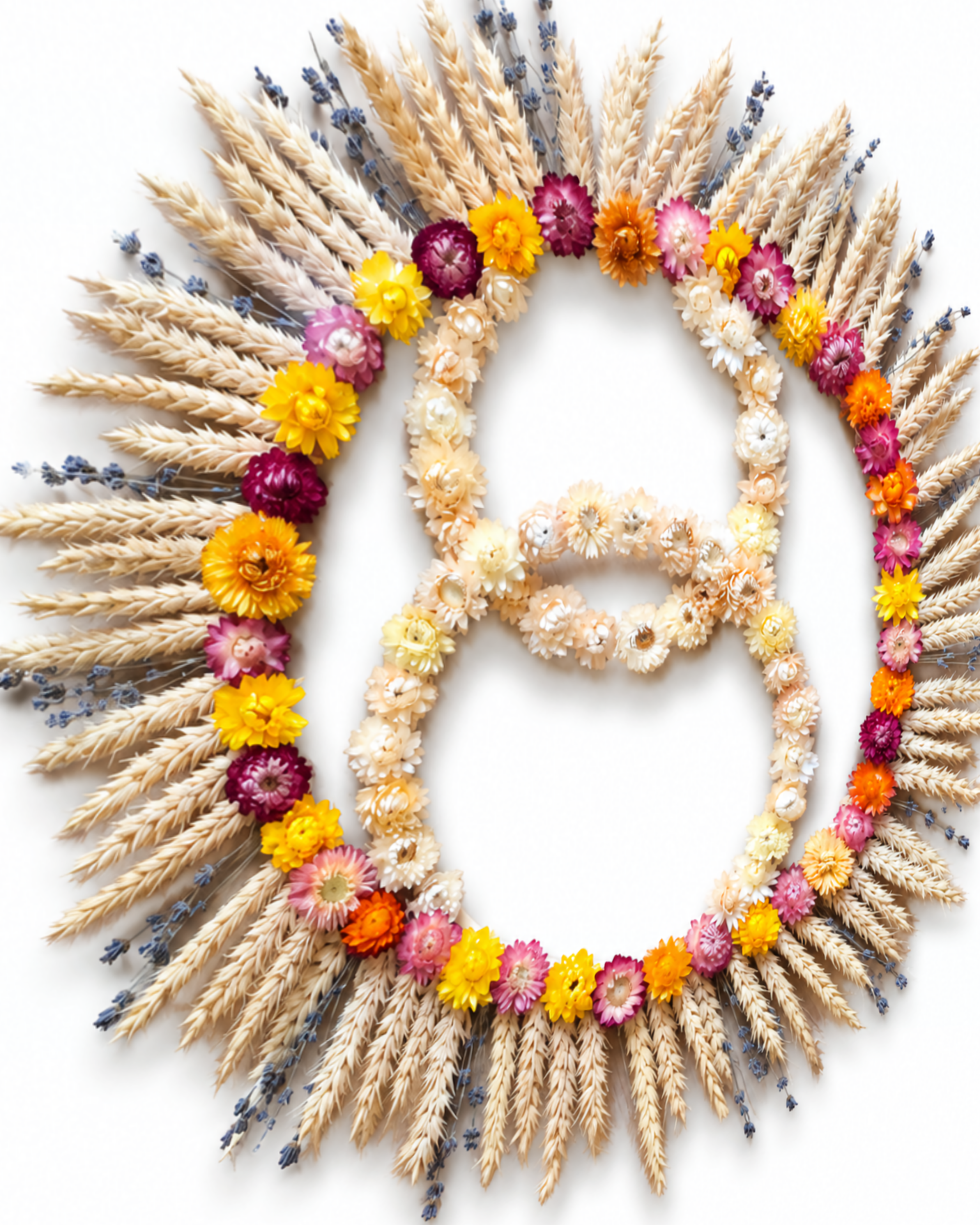 Dried Flower Wall Wreath - Number 8 & Sunburst Wooden Frame